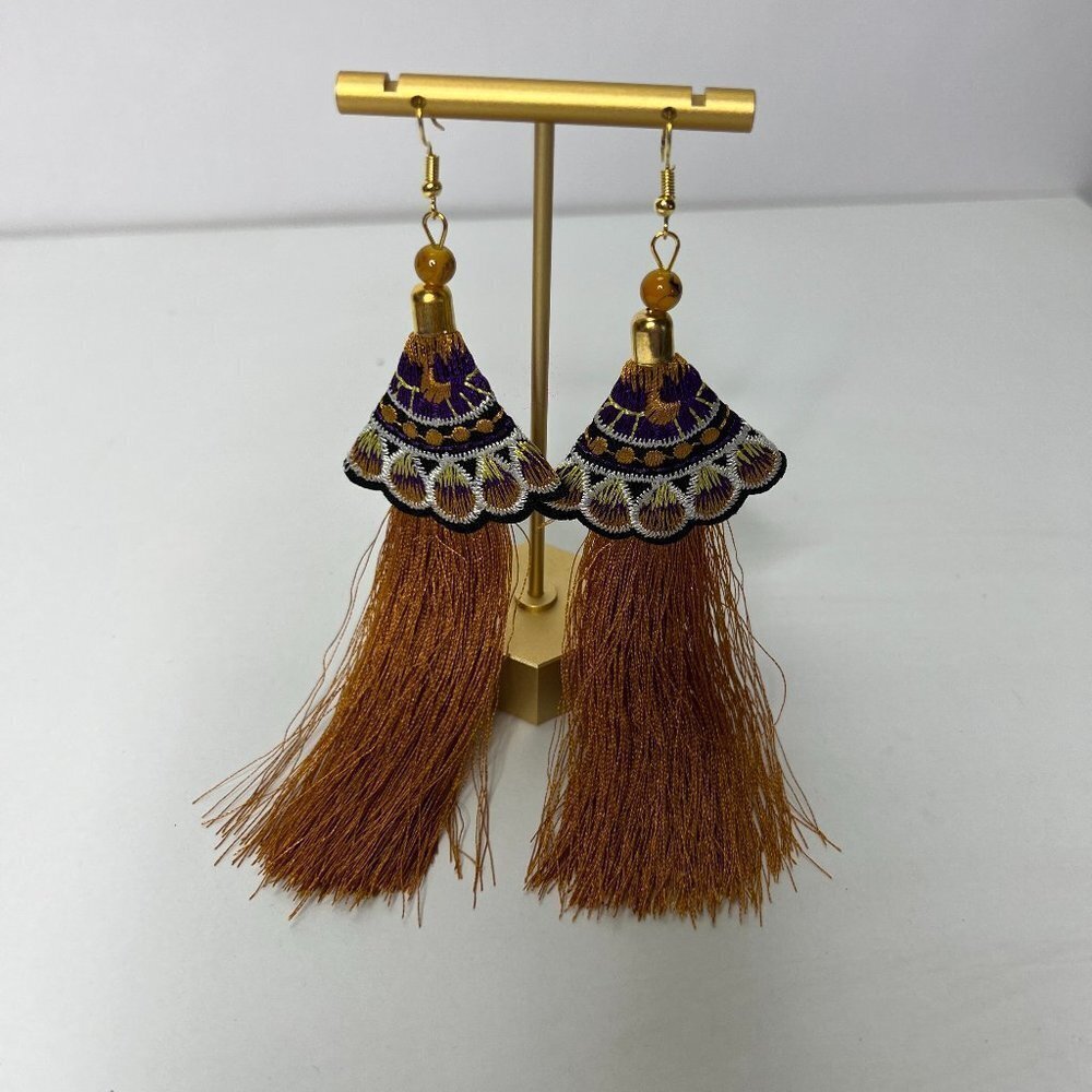 NEW Fan Tassel Embroidered Earrings